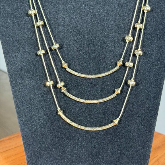 Layered Gold Multi-Strand Necklace with Bar & Bead Details - Picture 2 of 7